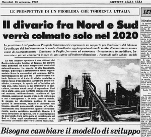 Italy's "Il Corriere" newspaper, 1972, forecasting a gloomy outlook for the north-south divide being solved only in 2020. Yeah, right.